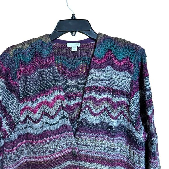 J Jill Cardigan Womens Medium Petite Multicolor Boho Chunky Wool Blend Sweater - Picture 2 of 8